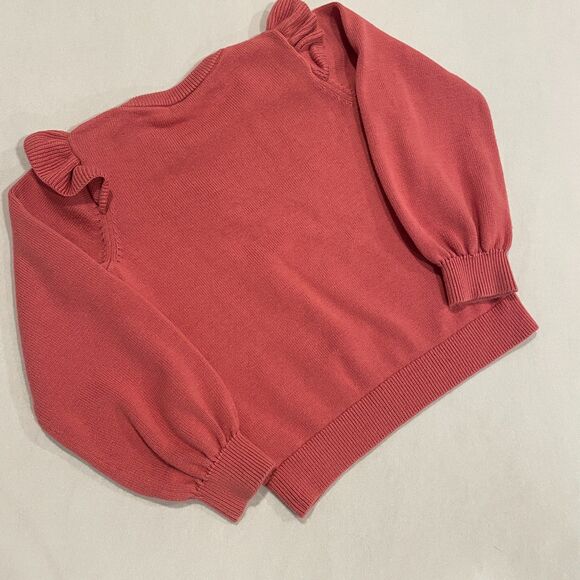 ~ JANIE and JACK 4 Dog Ruffle Shoulder Sweater*, Mauve Cotton Knit, Ribbed Cuff - Picture 14 of 16